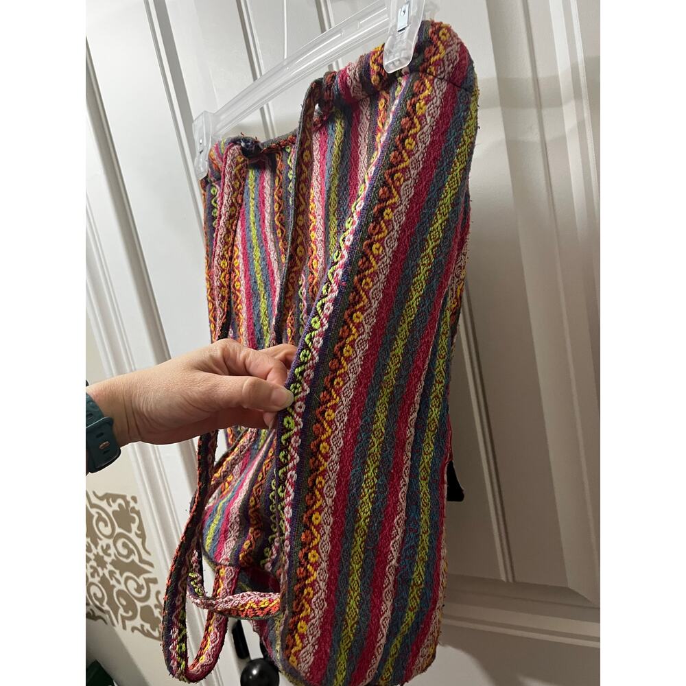 Billabong Boho Backpack Multicolor Woven Tribal Stripe Tassel Drawstring Bag - Picture 14 of 16